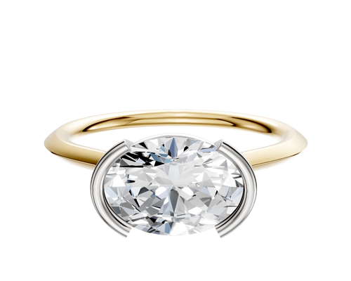18K Two Tone Bezel Half Bezel East/West Cathedral Knife Edge 1.5mm Engagement Ring