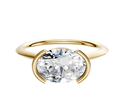 18K Yellow Gold Bezel Half Bezel East/West Cathedral Knife Edge 1.5mm Engagement Ring