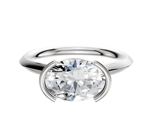 14K White Gold Bezel Half Bezel East/West Cathedral Knife Edge 2.0mm Engagement Ring