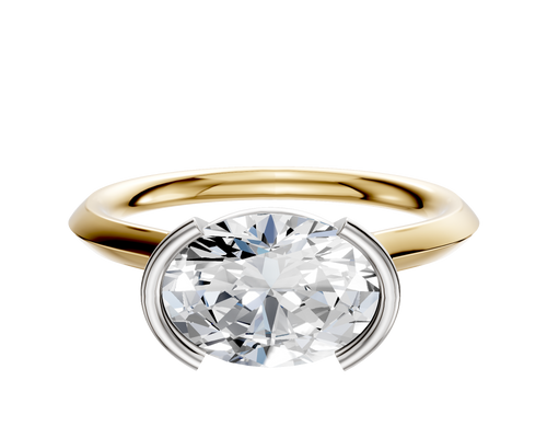18K Two Tone Bezel Half Bezel East/West Cathedral Knife Edge 2.0mm Engagement Ring