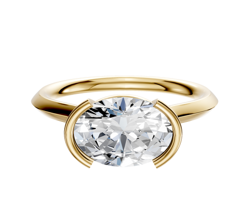 18K Yellow Gold Bezel Half Bezel East/West Cathedral Knife Edge 2.0mm Engagement Ring