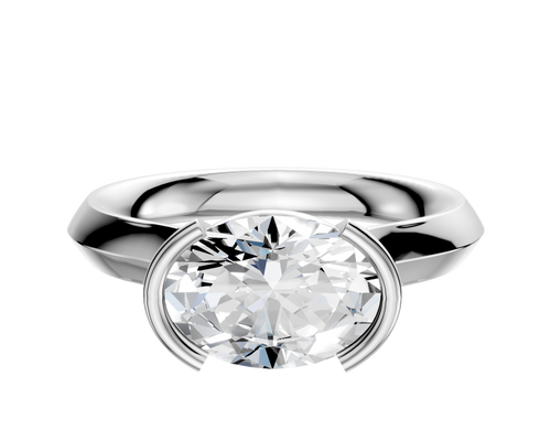 18K White Gold Bezel Half Bezel East/West Cathedral Knife Edge 3.0mm Engagement Ring