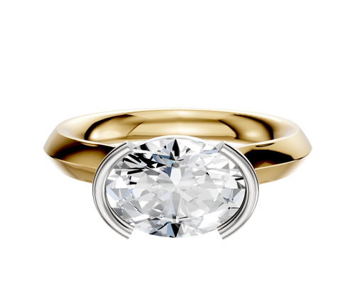 18K Two Tone Bezel Half Bezel East/West Cathedral Knife Edge 3.0mm Engagement Ring