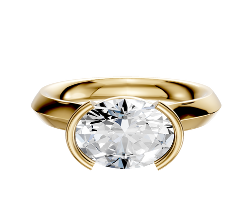 18K Yellow Gold Bezel Half Bezel East/West Cathedral Knife Edge 3.0mm Engagement Ring