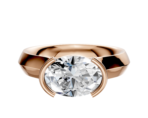 14K Rose Gold Bezel Half Bezel East/West Cathedral Knife Edge 4.0mm Engagement Ring