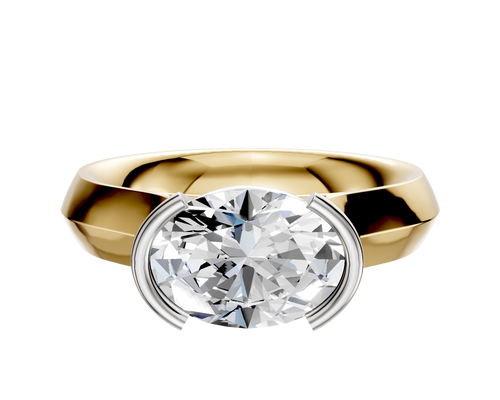 18K Two Tone Bezel Half Bezel East/West Cathedral Knife Edge 4.0mm Engagement Ring