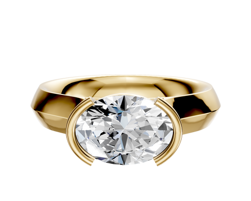 18K Yellow Gold Bezel Half Bezel East/West Cathedral Knife Edge 4.0mm Engagement Ring