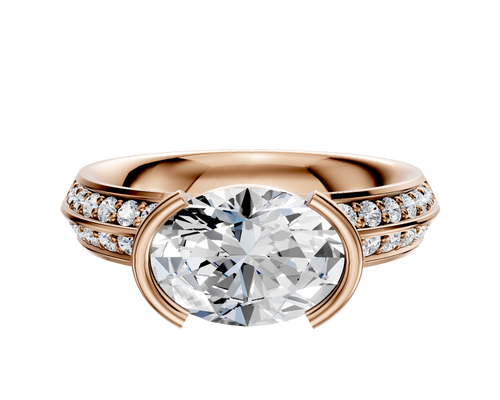 18K Rose Gold Bezel Half Bezel East/West Classic Knife Edge 1-Row-Pave 2.5mm Engagement Ring