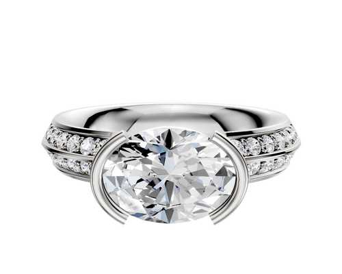 18K Two Tone Bezel Half Bezel East/West Classic Knife Edge 1-Row-Pave 2.5mm Engagement Ring
