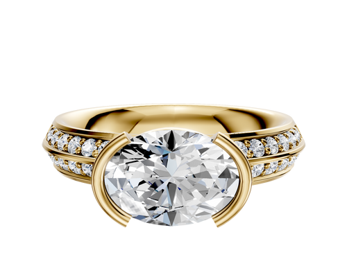 14K Yellow Gold Bezel Half Bezel East/West Classic Knife Edge 1-Row-Pave 2.5mm Engagement Ring