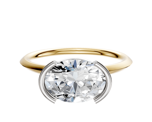 14K Two Tone Bezel Half Bezel East/West Classic Knife Edge 1.5mm Engagement Ring