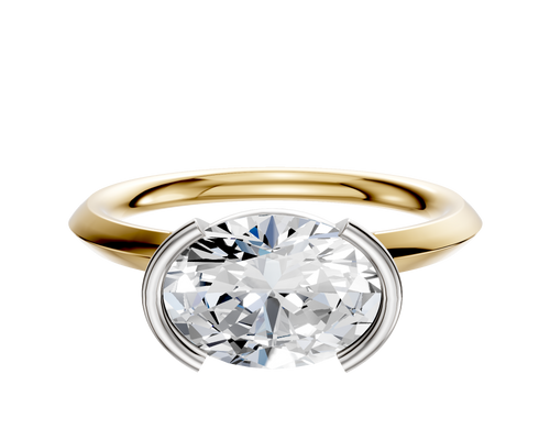 14K Two Tone Bezel Half Bezel East/West Classic Knife Edge 2.0mm Engagement Ring