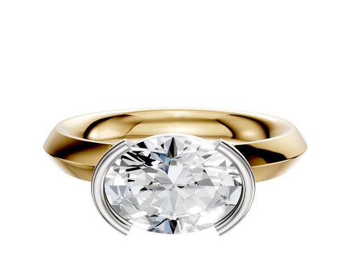 18K Two Tone Bezel Half Bezel East/West Classic Knife Edge 3.0mm Engagement Ring