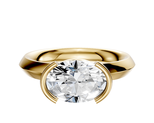 18K Yellow Gold Bezel Half Bezel East/West Classic Knife Edge 3.0mm Engagement Ring