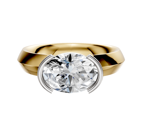 18K Two Tone Bezel Half Bezel East/West Classic Knife Edge 4.0mm Engagement Ring
