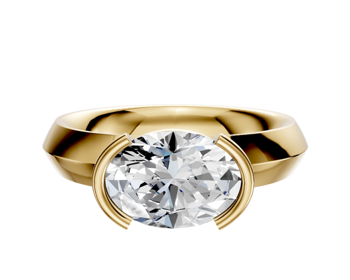 14K Yellow Gold Bezel Half Bezel East/West Classic Knife Edge 4.0mm Engagement Ring