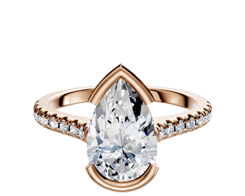 18K Rose Gold Bezel Half Bezel East/West Cathedral Dome 1-Row-Pave 2.5mm Engagement Ring
