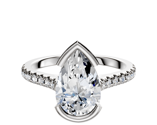 18K Two Tone Bezel Half Bezel East/West Cathedral Dome 1-Row-Pave 2.5mm Engagement Ring