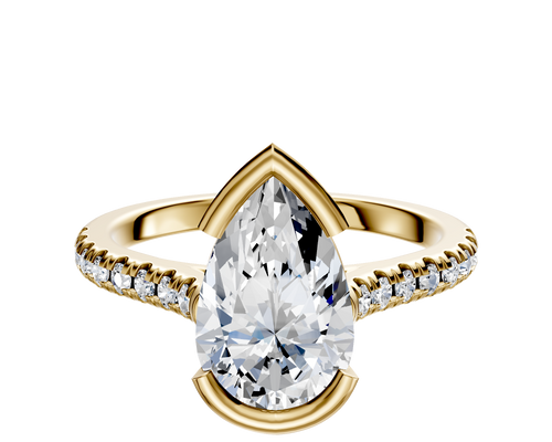 14K Yellow Gold Bezel Half Bezel East/West Cathedral Dome 1-Row-Pave 2.5mm Engagement Ring