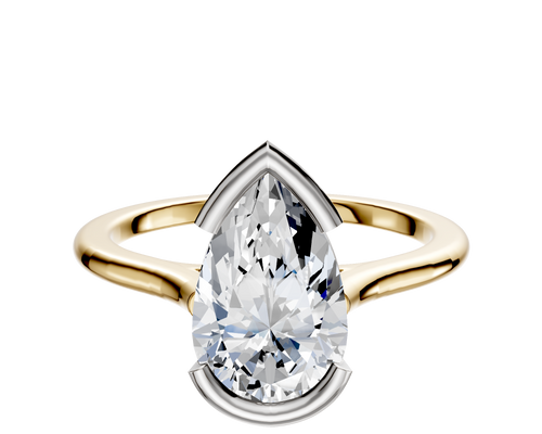 14K Two Tone Bezel Half Bezel East/West Cathedral Dome 1.5mm Engagement Ring