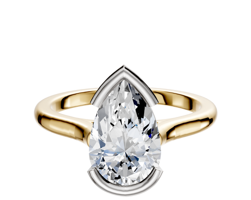 18K Two Tone Bezel Half Bezel East/West Cathedral Dome 2.0mm Engagement Ring