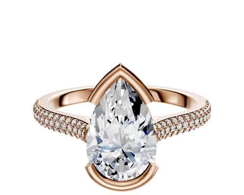 14K Rose Gold Bezel Half Bezel East/West Cathedral Dome 3-Row-Pave 2.0mm Engagement Ring