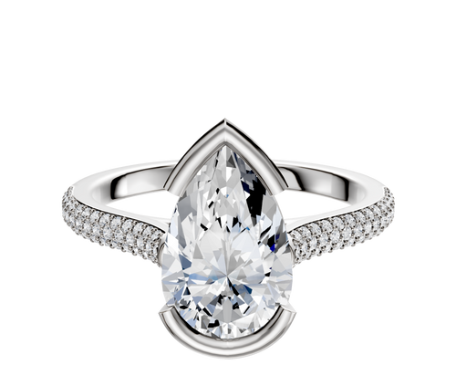 18K Two Tone Bezel Half Bezel East/West Cathedral Dome 3-Row-Pave 2.0mm Engagement Ring