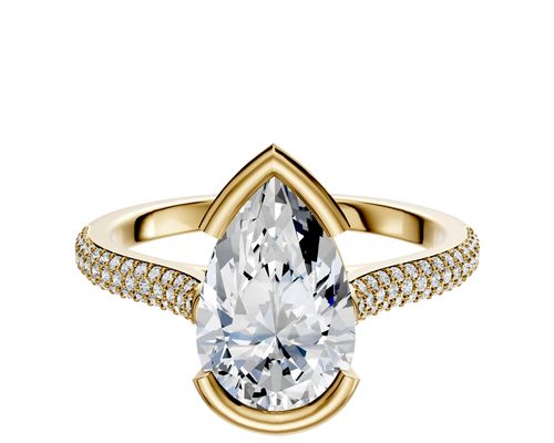 14K Yellow Gold Bezel Half Bezel East/West Cathedral Dome 3-Row-Pave 2.0mm Engagement Ring