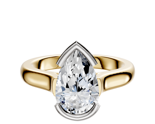 14K Two Tone Bezel Half Bezel East/West Cathedral Dome 3.0mm Engagement Ring