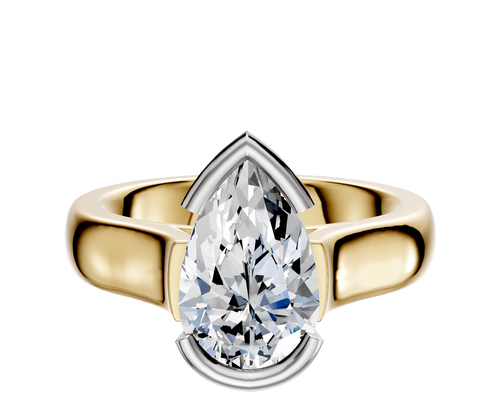 18K Two Tone Bezel Half Bezel East/West Cathedral Dome 4.0mm Engagement Ring