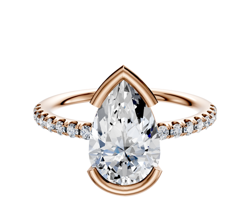 18K Rose Gold Bezel Half Bezel East/West Classic Dome 1-Row-Pave 2.5mm Engagement Ring