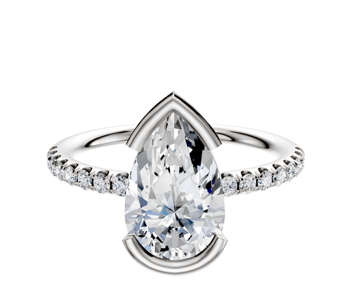 14K White Gold Bezel Half Bezel East/West Classic Dome 1-Row-Pave 2.5mm Engagement Ring