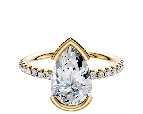 18K Yellow Gold Bezel Half Bezel East/West Classic Dome 1-Row-Pave 2.5mm Engagement Ring