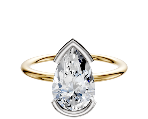18K Two Tone Bezel Half Bezel East/West Classic Dome 1.5mm Engagement Ring