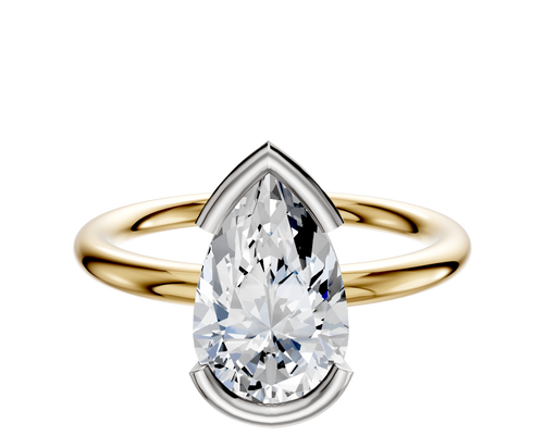 14K Two Tone Bezel Half Bezel East/West Classic Dome 2.0mm Engagement Ring