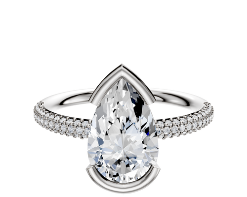 14K Two Tone Bezel Half Bezel East/West Classic Dome 3-Row-Pave 2.0mm Engagement Ring