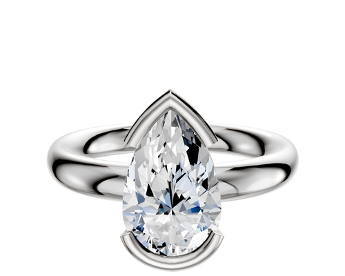 14K White Gold Bezel Half Bezel East/West Classic Dome 3.0mm Engagement Ring