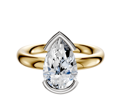14K Two Tone Bezel Half Bezel East/West Classic Dome 3.0mm Engagement Ring