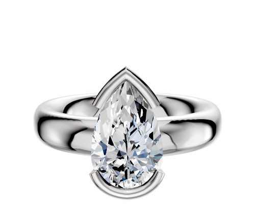 18K White Gold Bezel Half Bezel East/West Classic Dome 4.0mm Engagement Ring