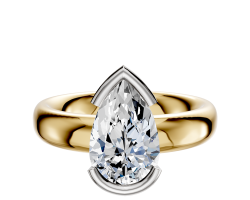 18K Two Tone Bezel Half Bezel East/West Classic Dome 4.0mm Engagement Ring