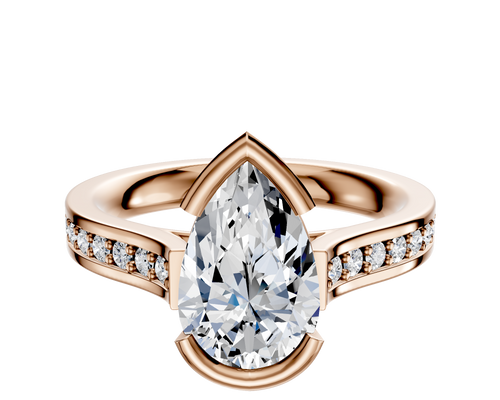 14K Rose Gold Bezel Half Bezel East/West Cathedral Flat 1-Row-Pave 2.5mm Engagement Ring
