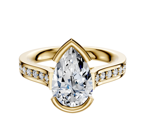14K Yellow Gold Bezel Half Bezel East/West Cathedral Flat 1-Row-Pave 2.5mm Engagement Ring