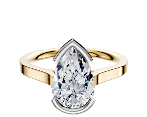 18K Two Tone Bezel Half Bezel East/West Cathedral Flat 2.0mm Engagement Ring