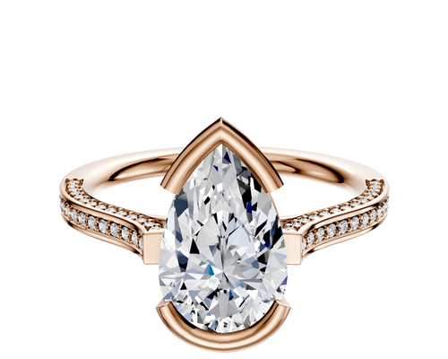 14K Rose Gold Bezel Half Bezel East/West Cathedral Flat 3-Row-Pave 2.0mm Engagement Ring