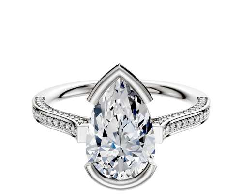 18K White Gold Bezel Half Bezel East/West Cathedral Flat 3-Row-Pave 2.0mm Engagement Ring