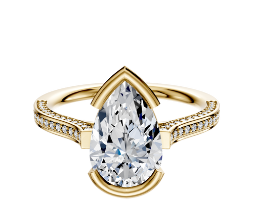 14K Yellow Gold Bezel Half Bezel East/West Cathedral Flat 3-Row-Pave 2.0mm Engagement Ring