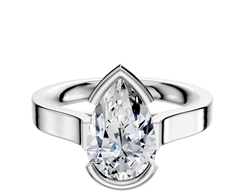 18K White Gold Bezel Half Bezel East/West Cathedral Flat 3.0mm Engagement Ring