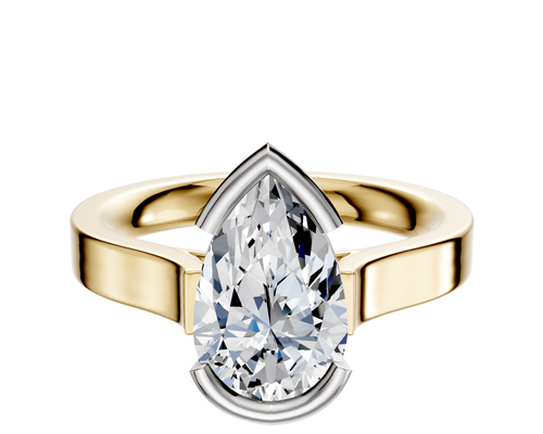 18K Two Tone Bezel Half Bezel East/West Cathedral Flat 3.0mm Engagement Ring