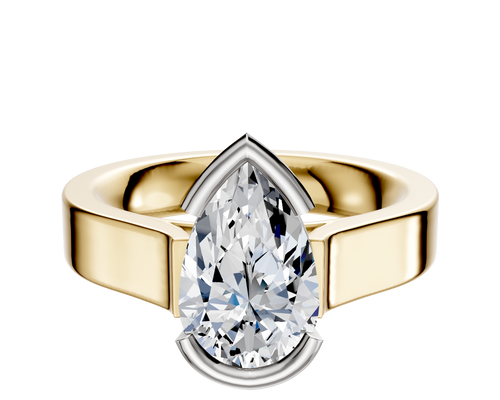 14K Two Tone Bezel Half Bezel East/West Cathedral Flat 4.0mm Engagement Ring