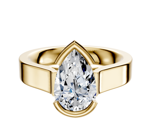 18K Yellow Gold Bezel Half Bezel East/West Cathedral Flat 4.0mm Engagement Ring